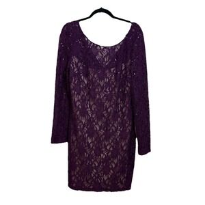 JS Collections Dress Purple Floral Lace Midi Cocktail Bridal Long Sleeves Sz 14